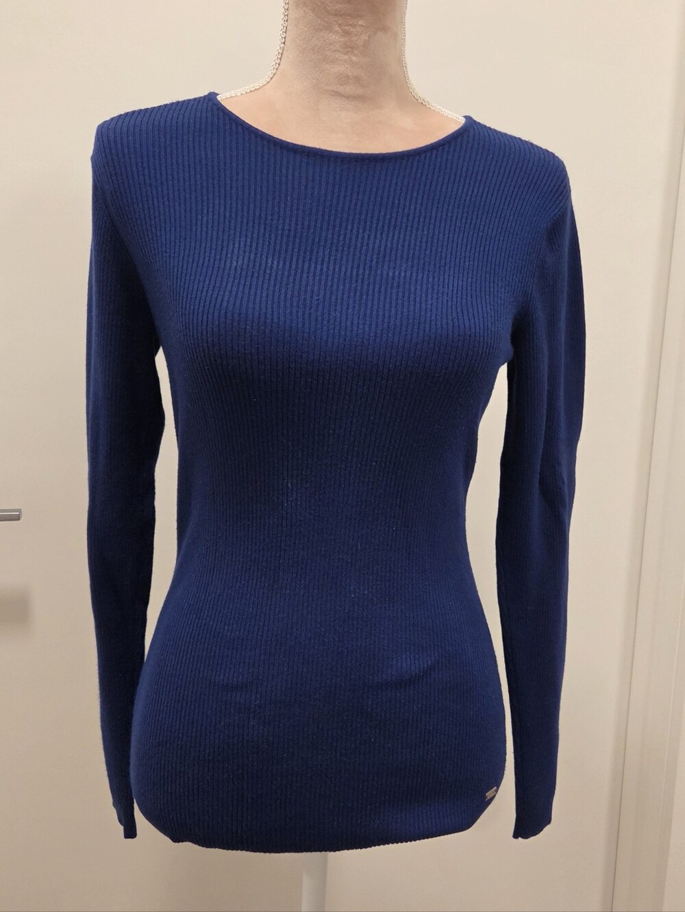 Women's Ribbed Long-Sleeve Crewneck Top - Blue Small